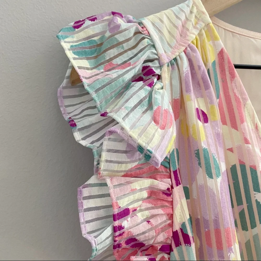 Kate Spade Pastel Floral Ruffle Midi Dress Size 12